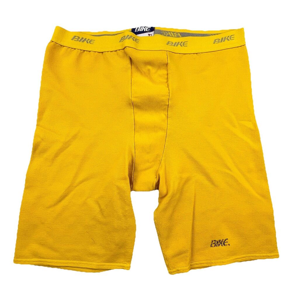 Vintage BIKE Shorts Men’s XL Yellow Athletic Compression Gym Workout Boxer Brief